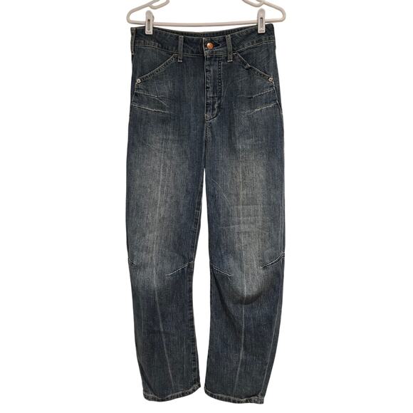 Pilcro Anthropologie High Rise Blue Denim Barrel Horseshoe Jeans, Sz 27 - Picture 1 of 10